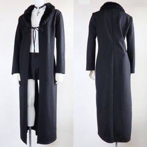 BLACK FUZZY COLLAR VINTAGE 90s DUSTER